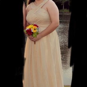 Tan size 14 long bridesmaid dress!